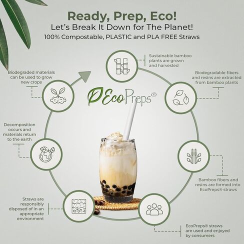 قش عصير Jumbo القابل للتحلل ، قش بوبا الألياف الخيزران-50 قطعة ، واسعة إضافية ، 100 ٪ قابلة للسماد ، خالية من البلاستي in Kuwait