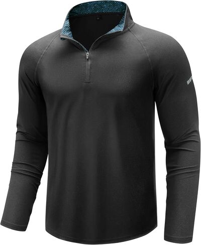 الرجال 1/4 Zip Upf 50+ قميص طويل الأكمام جاف الجاف حماية الشمس حماية شمس يركض تي شيرت في الهواء الطلق in Kuwait