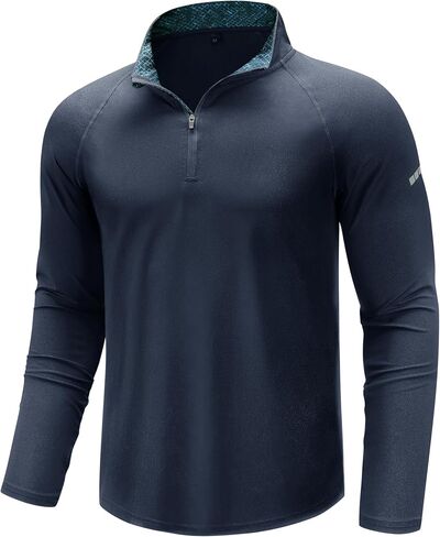 الرجال 1/4 Zip Upf 50+ قميص طويل الأكمام جاف الجاف حماية الشمس حماية شمس يركض تي شيرت في الهواء الطلق in Kuwait
