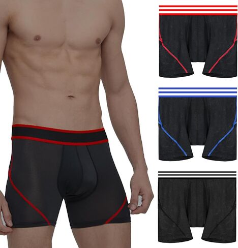 Men's Breathable Mesh Underwear Total Support Pouch Men's Boxer Brief,Anti-Chafing,Moisture-Wicking,3-Pack in Saudi Arabia