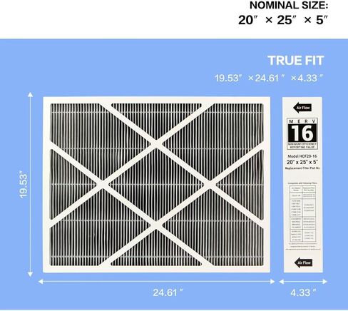 6675 20x25x5 Merv16 Carbon Air Filter Compatible with LENNOX6675 and Lennox HCC20-28 Furnace HVAC System(Actual Size: 19.53 * 24.61 * 4.33 In), Part Number HCF20-16（1Pack) in Saudi Arabia