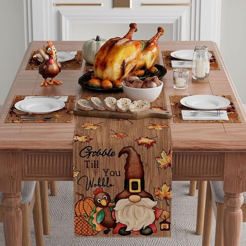 XCHI Turkey Gnome Thanksgiving Fall Table Runner Party Table Decoration for Home Kitchen Dining Holiday Decor 13x72 Inch in Kuwait