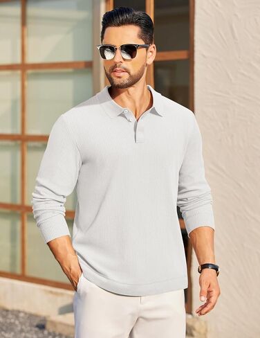 COOFANDY Mens Long Sleeve Polo Knit Sweater Collared Pullover Casual Golf Polo Sweater in Saudi Arabia