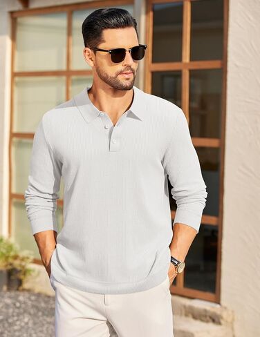 COOFANDY Mens Long Sleeve Polo Knit Sweater Collared Pullover Casual Golf Polo Sweater in Saudi Arabia