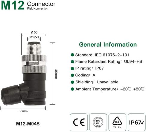 M12 Mensor Connector 4 Pin Male A Coding Elbow Aviation Clow Plud Adapter ، M12 M12 Field Field Circular Concruct in Saudi Arabia