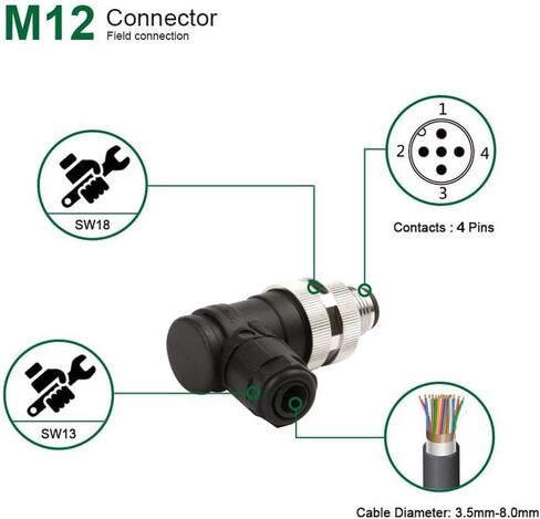 M12 Mensor Connector 4 Pin Male A Coding Elbow Aviation Clow Plud Adapter ، M12 M12 Field Field Circular Concruct in Saudi Arabia