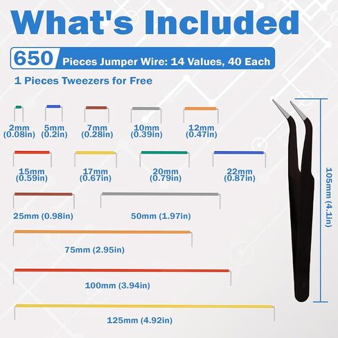 560pcs Breadboard Jumper Wires Kit - Preformed Wires (14 Lengths + 40 Each) with Precision Tweezer for Electrical DIY Experiments, Jumper Wires Male to Male 2 mm/0.08in-125 mm/4.9in in Saudi Arabia