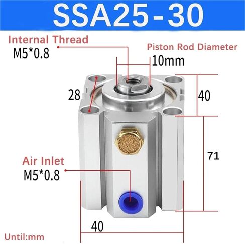 SSA25x30-S with Magnet Compact Single-Acting Pneumatic Air Cylinder 5/10/20/30/40/50/60/70/80/90/100mm Stroke in Saudi Arabia