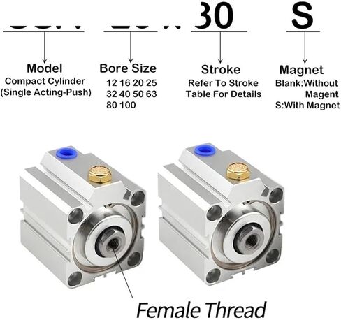 SSA25x30-S with Magnet Compact Single-Acting Pneumatic Air Cylinder 5/10/20/30/40/50/60/70/80/90/100mm Stroke in Saudi Arabia