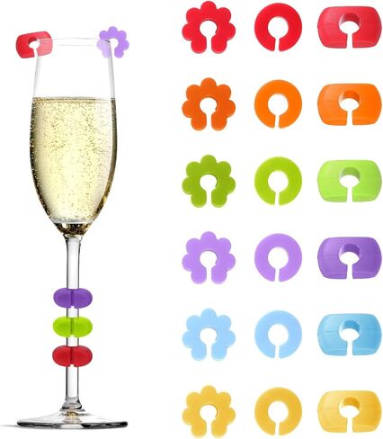 18 Pcs Wine Charms for Stem Glasses, Silicone Reusable Colorful Drink Markers Cup Labels Tags for Wine Glasses Champagne Flutes and Beverage Bottles，Suitable Parties Events Bars Home Use (3 Shapes) in Saudi Arabia