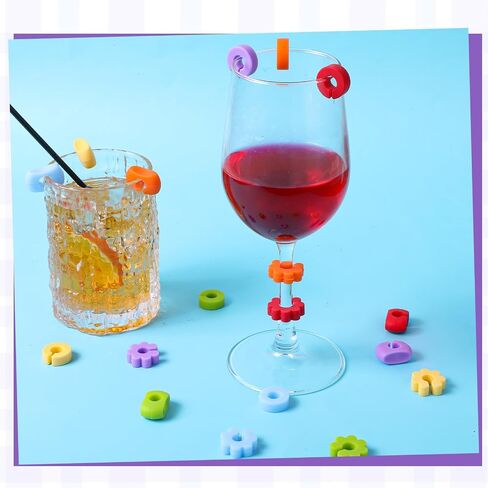 18 Pcs Wine Charms for Stem Glasses, Silicone Reusable Colorful Drink Markers Cup Labels Tags for Wine Glasses Champagne Flutes and Beverage Bottles，Suitable Parties Events Bars Home Use (3 Shapes) in Saudi Arabia