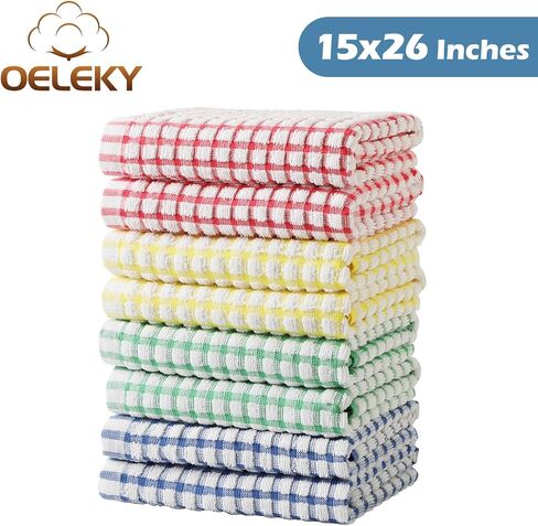 Oeleky Dish Towels for Kitchen 15x26 Inches, Pack of 8 Cotton Kitchen Towels for Drying Dishes (Multi, 15x26 inches) in Saudi Arabia