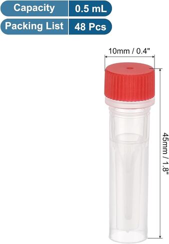 PATIKIL 1mL Plastic Cryogenic Vial, 48Pcs Cryogenic Storage Tube Lab Frozen Test Tube Container Storage Screw Cap for Lab Laboratory Science, Blue Clear in Saudi Arabia