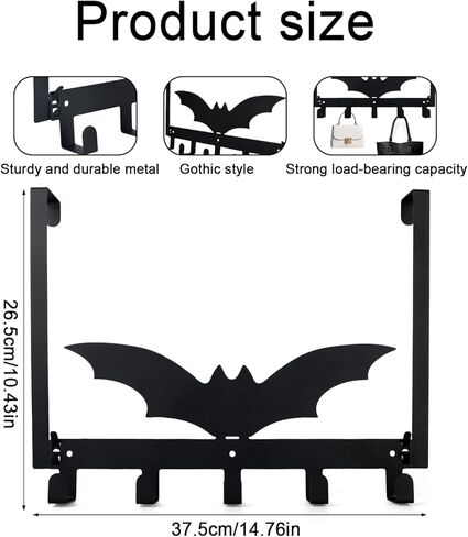 Gothic Bat Over The Door Hooks, Black Gothic Theme Bathroom Towel Holder with 5 Hooks Door Mount for Halloween Decorations Supply in Saudi Arabia