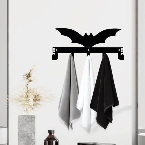 Gothic Bat Over The Door Hooks, Black Gothic Theme Bathroom Towel Holder with 5 Hooks Door Mount for Halloween Decorations Supply in Saudi Arabia