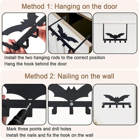 Gothic Bat Over The Door Hooks, Black Gothic Theme Bathroom Towel Holder with 5 Hooks Door Mount for Halloween Decorations Supply in Saudi Arabia