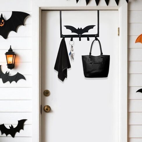 Gothic Bat Over The Door Hooks, Black Gothic Theme Bathroom Towel Holder with 5 Hooks Door Mount for Halloween Decorations Supply in Saudi Arabia