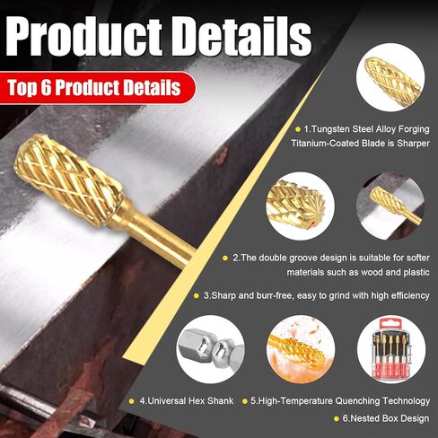10Pcs 1/4" Carbide Burr Set - Titanium Coated Hex Shank for Metal/Wood/Plastic - Fits All 1/4" Hex Shank Die Grinders & Rotary Tools - High Speed Tungsten Steel, Double Cut, Sharp & Durable in Saudi Arabia