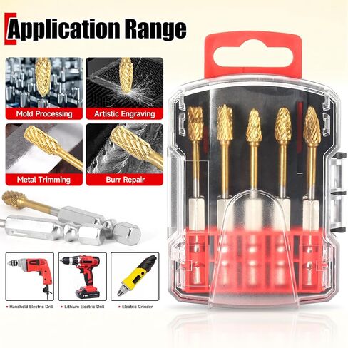 10Pcs 1/4" Carbide Burr Set - Titanium Coated Hex Shank for Metal/Wood/Plastic - Fits All 1/4" Hex Shank Die Grinders & Rotary Tools - High Speed Tungsten Steel, Double Cut, Sharp & Durable in Saudi Arabia