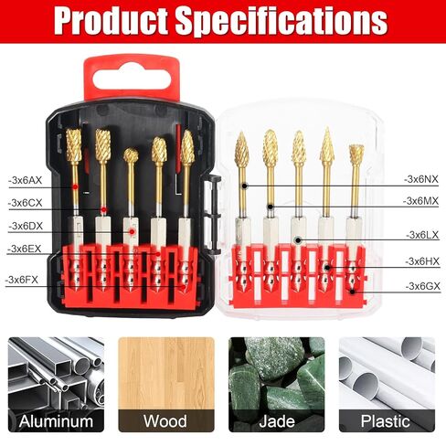 10Pcs 1/4" Carbide Burr Set - Titanium Coated Hex Shank for Metal/Wood/Plastic - Fits All 1/4" Hex Shank Die Grinders & Rotary Tools - High Speed Tungsten Steel, Double Cut, Sharp & Durable in Saudi Arabia