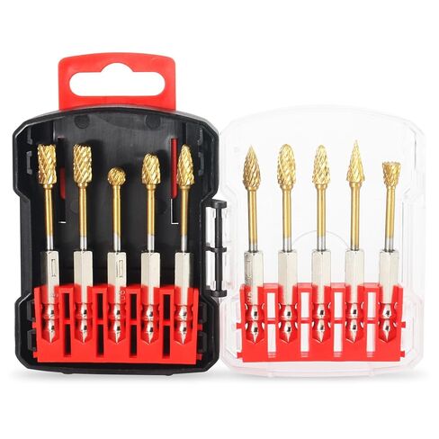 10Pcs 1/4" Carbide Burr Set - Titanium Coated Hex Shank for Metal/Wood/Plastic - Fits All 1/4" Hex Shank Die Grinders & Rotary Tools - High Speed Tungsten Steel, Double Cut, Sharp & Durable in Saudi Arabia