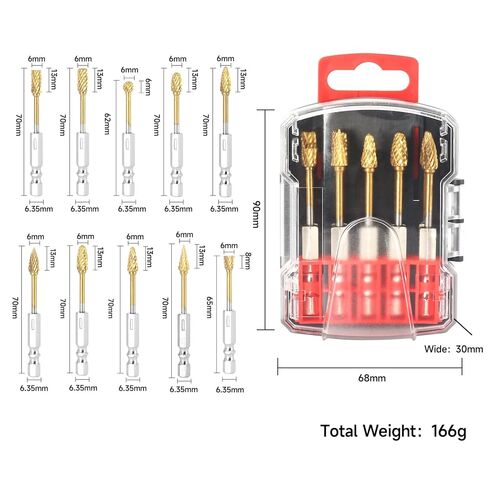 10Pcs 1/4" Carbide Burr Set - Titanium Coated Hex Shank for Metal/Wood/Plastic - Fits All 1/4" Hex Shank Die Grinders & Rotary Tools - High Speed Tungsten Steel, Double Cut, Sharp & Durable in Saudi Arabia
