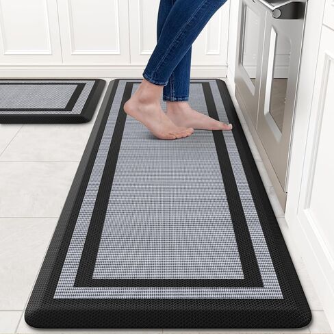 KitchenClouds [2 PCS Kitchen Rugs Cushioned Anti-Fatigue Kitchen Mats for Floor Waterproof Kitchen Rug Set Non-Slip Comfort Standing Mat for Office, Sink, Laundry 17.3"×29"+17.3"×47",Black in Saudi Arabia