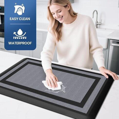 KitchenClouds [2 PCS Kitchen Rugs Cushioned Anti-Fatigue Kitchen Mats for Floor Waterproof Kitchen Rug Set Non-Slip Comfort Standing Mat for Office, Sink, Laundry 17.3"×29"+17.3"×47",Black in Saudi Arabia