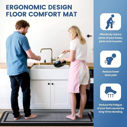 KitchenClouds [2 PCS Kitchen Rugs Cushioned Anti-Fatigue Kitchen Mats for Floor Waterproof Kitchen Rug Set Non-Slip Comfort Standing Mat for Office, Sink, Laundry 17.3"×29"+17.3"×47",Black in Saudi Arabia