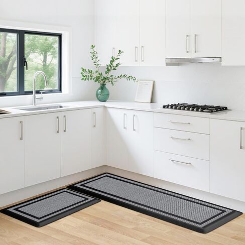 KitchenClouds [2 PCS Kitchen Rugs Cushioned Anti-Fatigue Kitchen Mats for Floor Waterproof Kitchen Rug Set Non-Slip Comfort Standing Mat for Office, Sink, Laundry 17.3"×29"+17.3"×47",Black in Saudi Arabia