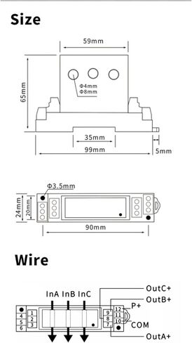 جهاز إرسال تيار ثلاثي الطور AC 4-20MA مستشعر مستشعر تيار ثلاثي الطور AC0-1A 0-10A 0-30A DC24V (إدخال AC 0-2A) in Kuwait