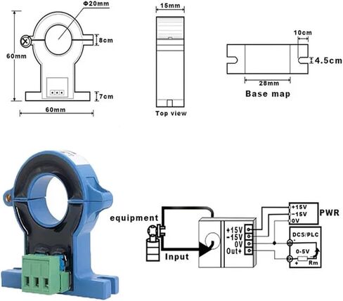 4-20MA 38mm ثقب المشبك نوع مستشعر المراقبة الحالي AC/DC 0-1500A المحول اللاسلكي المحول اللاسلكي AMPERE DC24V PWR (AC 0-220A) in Kuwait