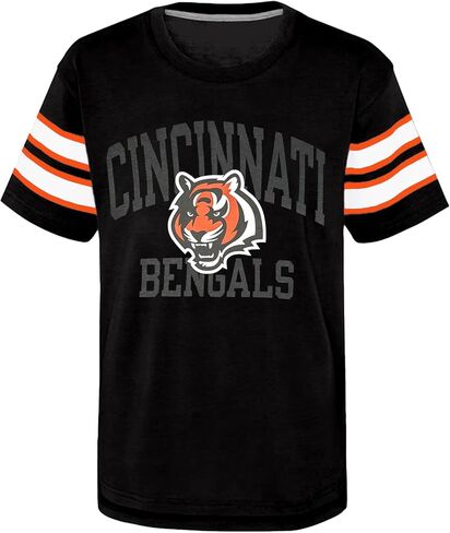 NFL Kids Youth 8-20 Team Official Stripe Wordmark Primary Logo Cotton Short Sleeve Fashion Football T-Shirt in Kuwait