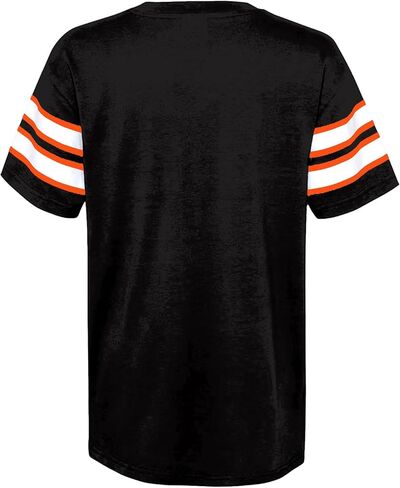 NFL Kids Youth 8-20 Team Official Stripe Wordmark Primary Logo Cotton Short Sleeve Fashion Football T-Shirt in Kuwait