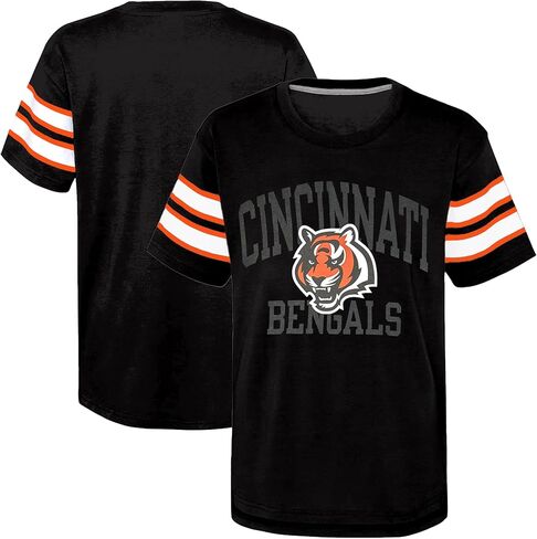 NFL Kids Youth 8-20 Team Official Stripe Wordmark Primary Logo Cotton Short Sleeve Fashion Football T-Shirt in Kuwait