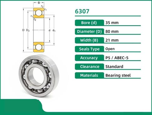 6307 P5 35x80x21 Bearing ABC-5 Open Single Row Single Deep Groove Ball Bealings Metric Steel Cage 1PCS in Saudi Arabia