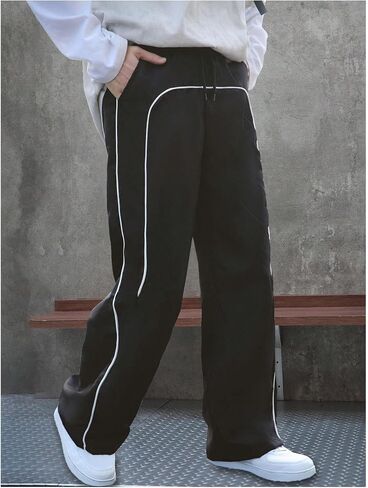 GORGLITTER Boy's Baggy Sweatpants Y2K Side Striped Wide Leg Track Pants with Pockets in Saudi Arabia