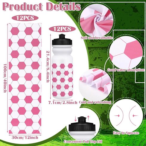 24 Pack Pink Soccer Party Favors for Women Girl 12 Pcs 20 oz Plastic Sport Water Bottles Bulk 12 Pcs 40"x12" Cooling Towels Breathable Chilly Towel for Soccer Party Supplies Team Gift in Saudi Arabia