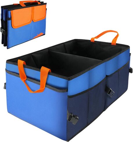 Car Trunk Organizer,54L Large Capacity Foldable Car Organizer and Storage with Leakproof Base，2 Compartments, Suitable for Car Sedan, SUV (Large) in Kuwait