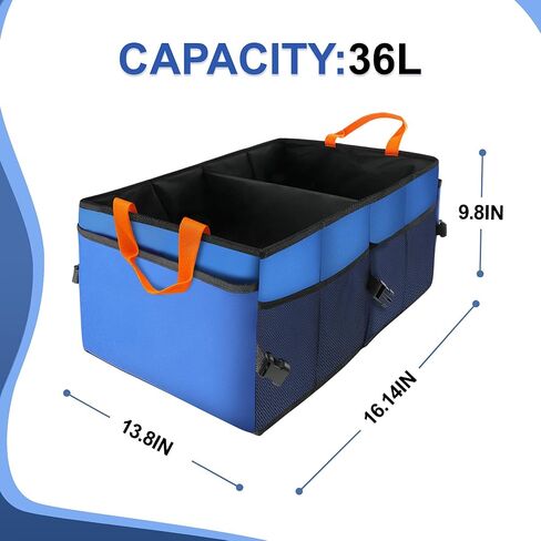 Car Trunk Organizer,54L Large Capacity Foldable Car Organizer and Storage with Leakproof Base，2 Compartments, Suitable for Car Sedan, SUV (Large) in Kuwait