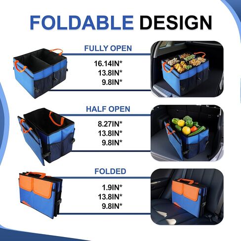 Car Trunk Organizer,54L Large Capacity Foldable Car Organizer and Storage with Leakproof Base，2 Compartments, Suitable for Car Sedan, SUV (Large) in Kuwait