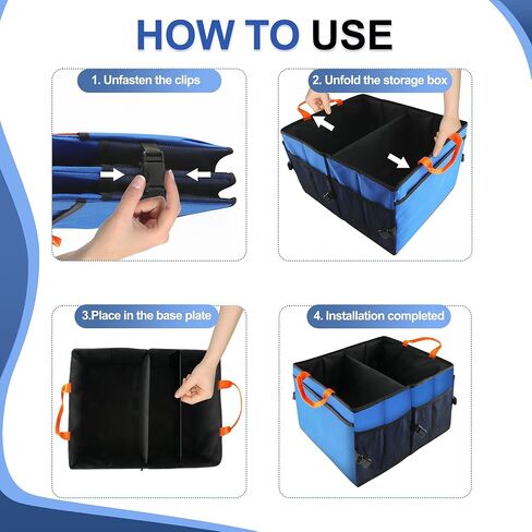 Car Trunk Organizer,54L Large Capacity Foldable Car Organizer and Storage with Leakproof Base，2 Compartments, Suitable for Car Sedan, SUV (Large) in Kuwait