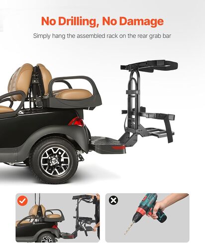 حامل حقيبة Cart Golf Vevor ، 30.9 × 27.8 × 16.1 بوصة ، متوافق مع Yamaha و Ezgo و Club Car Bar Bar الخلفي ، حامل حقائب الصلب الكربوني الموفرة للمساحة ، وتركيب بدون حفر ، أسود ، أسود in Saudi Arabia