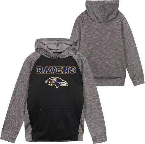 Outerstuff NFL Kids Youth 4-20 Official Black Gray Eclipse Performance Wordmark Primary Logo Long Sleeve Pullover Hoodie in Saudi Arabia