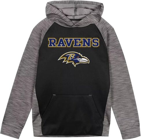 Outerstuff NFL Kids Youth 4-20 Official Black Gray Eclipse Performance Wordmark Primary Logo Long Sleeve Pullover Hoodie in Saudi Arabia