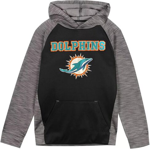 Outerstuff NFL Kids Youth 4-20 Official Black Gray Eclipse Performance Wordmark Primary Logo Long Sleeve Pullover Hoodie in Saudi Arabia