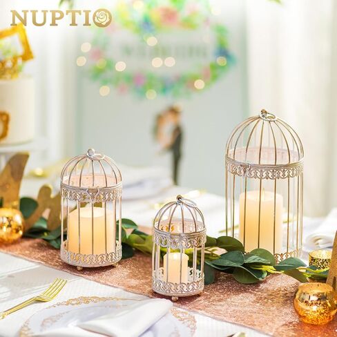 NUPTIO Decorative Bird Cages for Centerpiece: Black Vintage Bird Cage Hanging Lantern Set of 3 - Metal Birdcage Pillar Candle Holders for Halloween Party Table Fireplace Decor in Saudi Arabia
