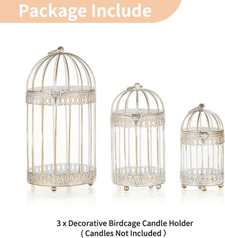NUPTIO Decorative Bird Cages for Centerpiece: Black Vintage Bird Cage Hanging Lantern Set of 3 - Metal Birdcage Pillar Candle Holders for Halloween Party Table Fireplace Decor in Saudi Arabia