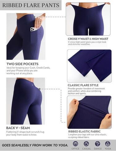 RUNNING GIRL Womens Ribbed V Crossover High Waist Yoga Pants Flare Leggings for Women with Side Pockets in Saudi Arabia