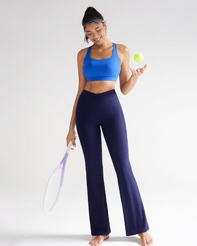 RUNNING GIRL Womens Ribbed V Crossover High Waist Yoga Pants Flare Leggings for Women with Side Pockets in Saudi Arabia